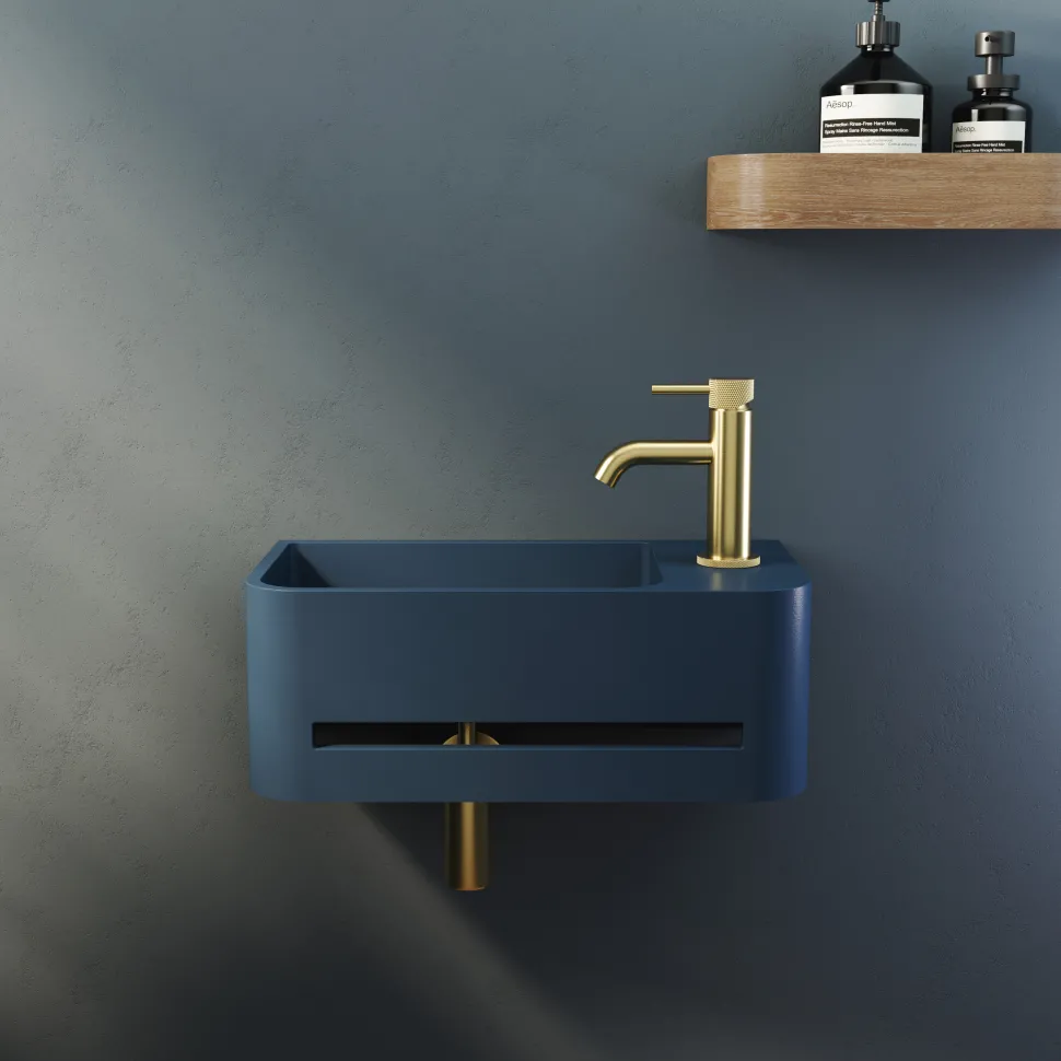 Harbour Concrete 430mm Cloakroom Wall Hung Curved Basin - Navy Blue
