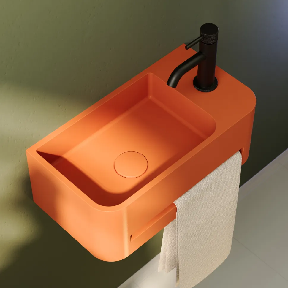 Harbour Concrete 430mm Cloakroom Wall Hung Curved Basin - Burnt Orange
