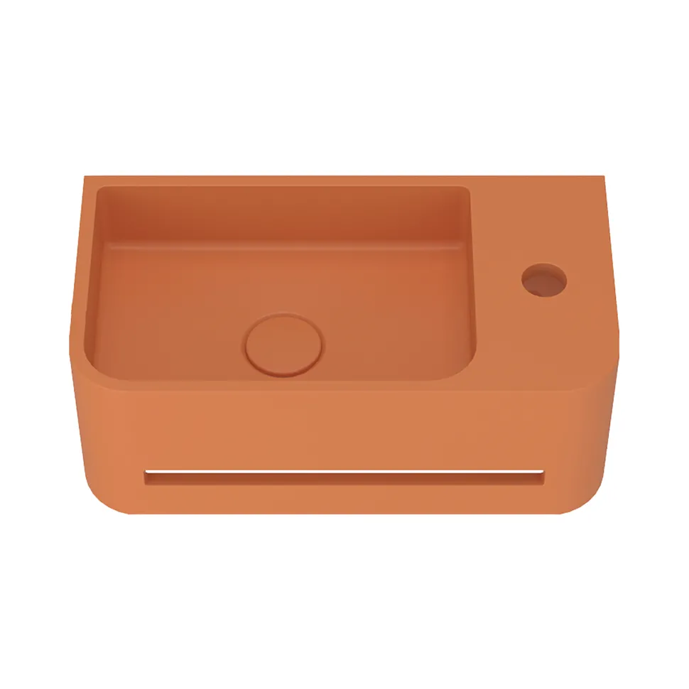 Harbour Concrete 430mm Cloakroom Wall Hung Curved Basin - Burnt Orange