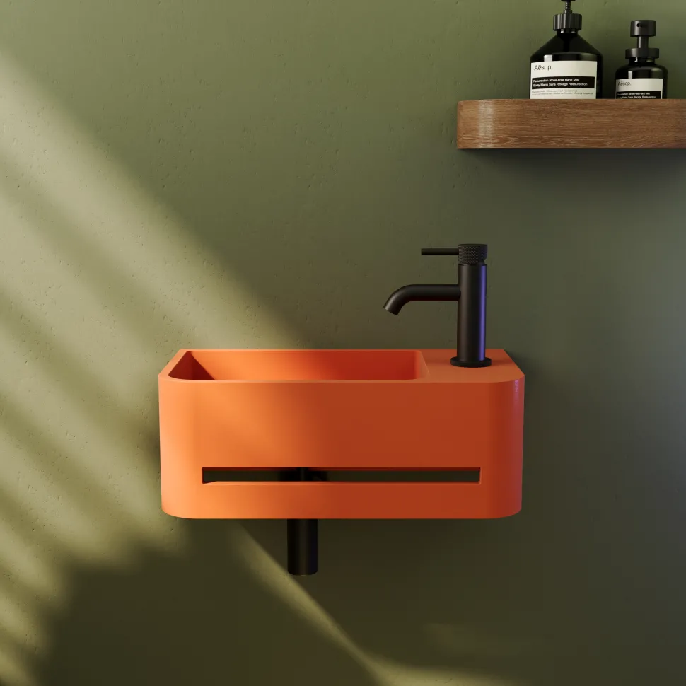 Harbour Concrete 430mm Cloakroom Wall Hung Curved Basin - Burnt Orange
