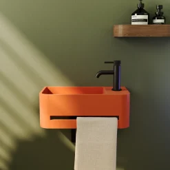 Harbour Concrete 430mm Cloakroom Wall Hung Curved Basin - Burnt Orange
