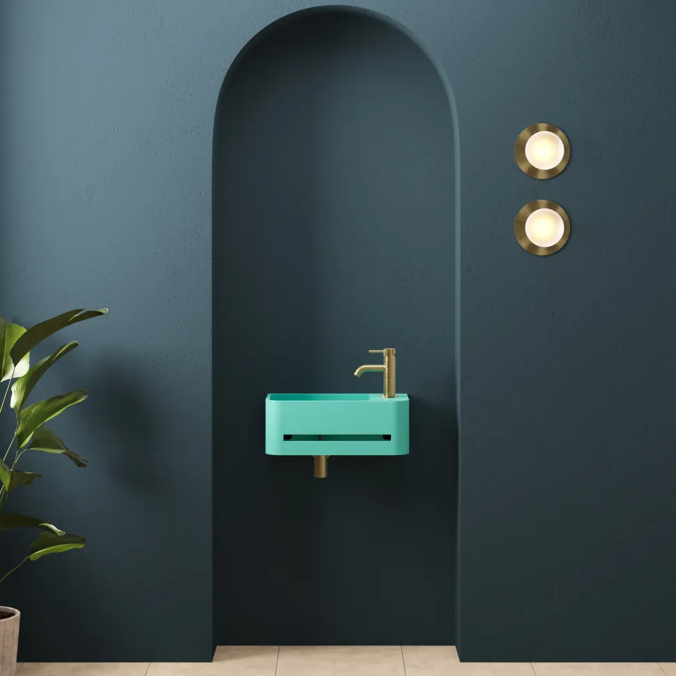 Harbour Concrete 430mm Cloakroom Wall Hung Curved Basin - Seafoam Green