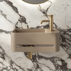 Harbour Concrete 430mm Cloakroom Wall Hung Curved Basin - Warm Clay