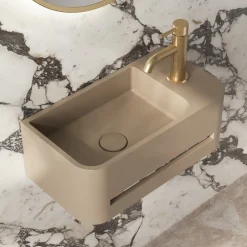 Harbour Concrete 430mm Cloakroom Wall Hung Curved Basin - Warm Clay