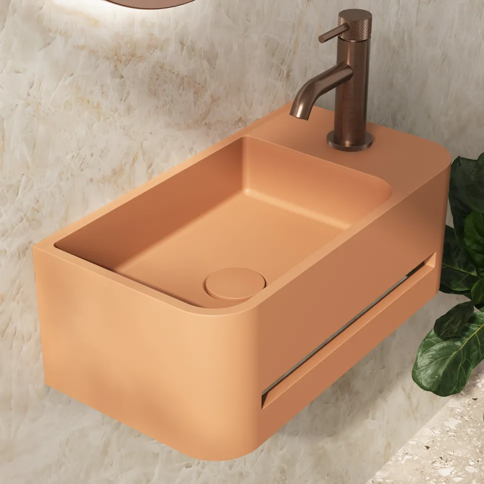 Harbour Concrete 430mm Cloakroom Wall Hung Curved Basin - Terracotta