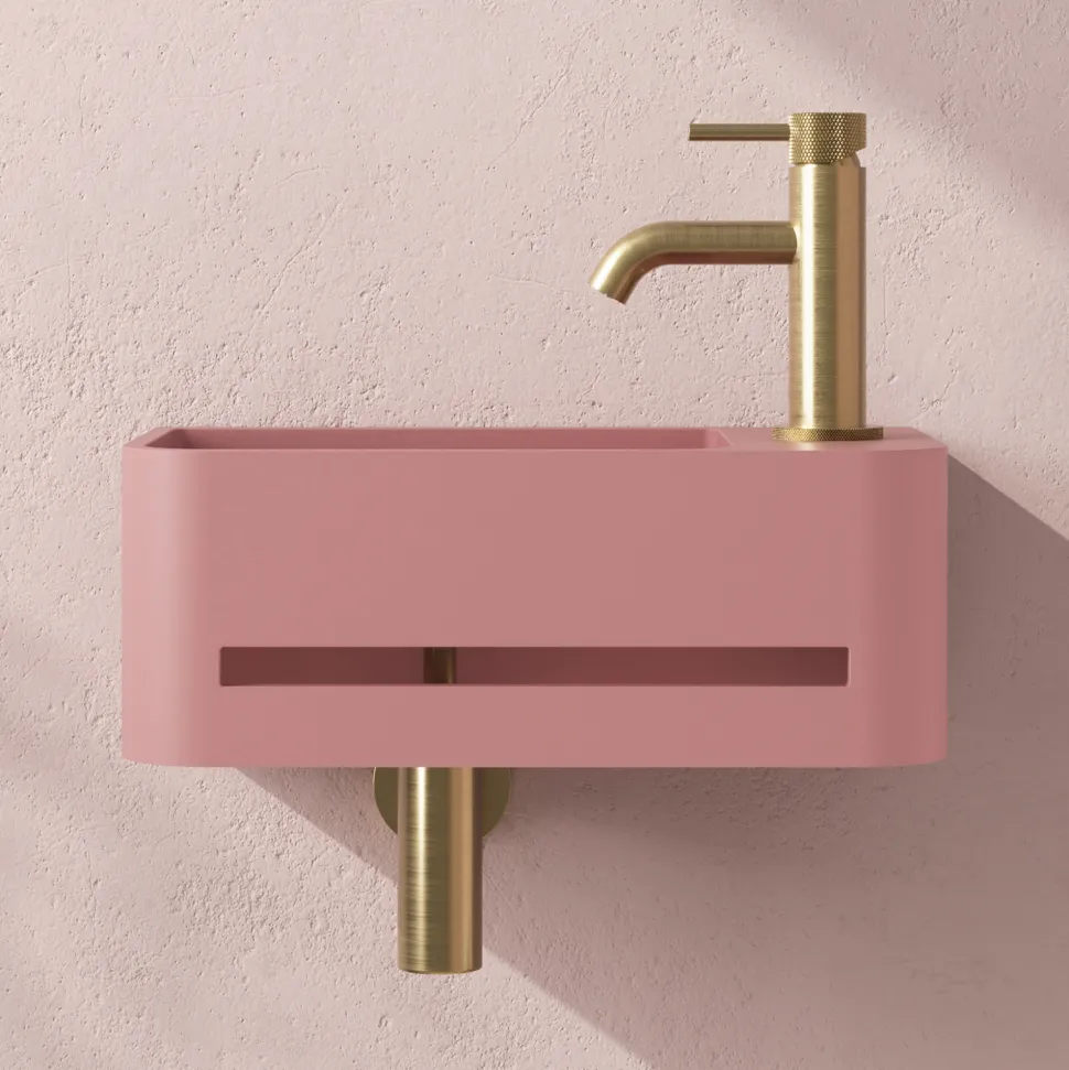Harbour Concrete 430mm Cloakroom Wall Hung Curved Basin - Dusky Pink