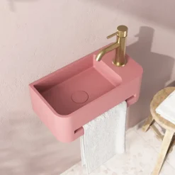 Harbour Concrete 430mm Cloakroom Wall Hung Curved Basin - Dusky Pink