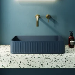Harbour Concrete 520mm Fluted Rectangular Countertop Basin - Navy Blue