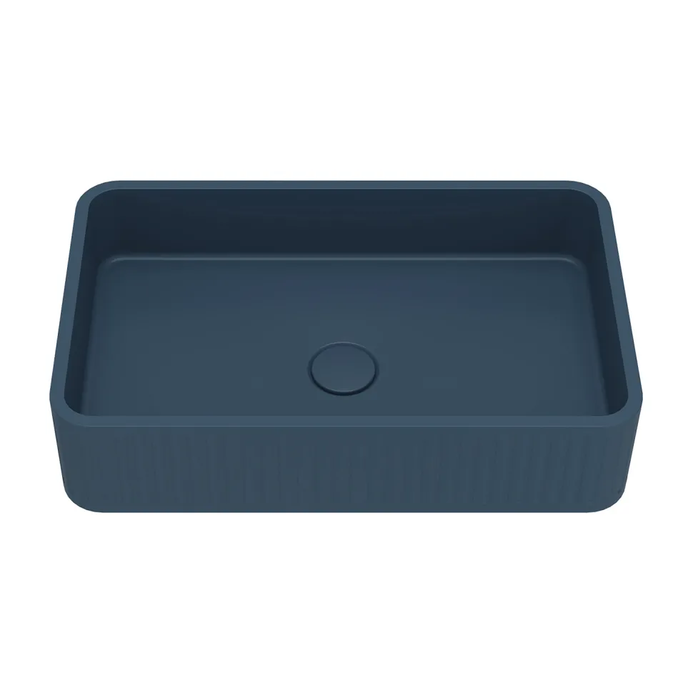 Harbour Concrete 520mm Fluted Rectangular Countertop Basin - Navy Blue