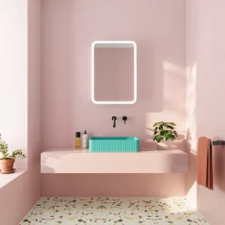 Harbour Concrete 520mm Fluted Rectangular Countertop Basin - Seafoam Green