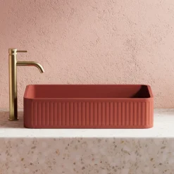 Harbour Concrete 520mm Fluted Rectangular Countertop Basin - Brick Red