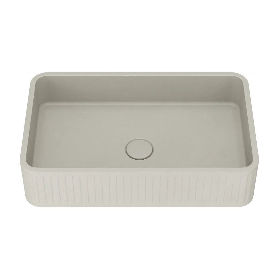 Harbour Concrete 520mm Fluted Rectangular Countertop Basin - Warm Grey