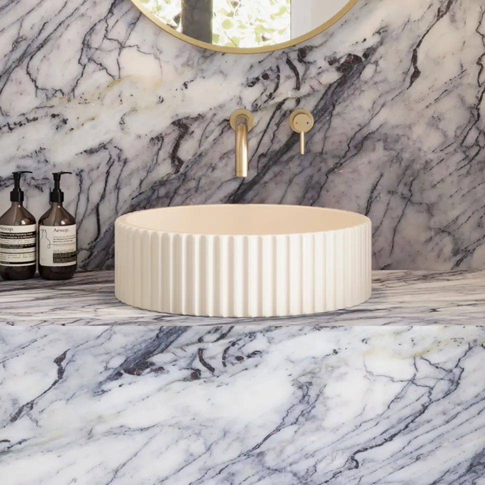 Harbour Concrete 400mm Fluted Round Countertop Bowl - Arctic White