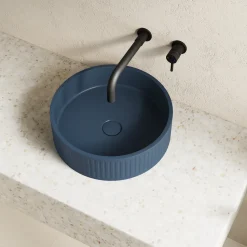 Harbour Concrete 400mm Fluted Round Countertop Bowl - Navy Blue
