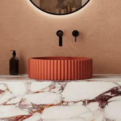 Harbour Concrete 400mm Fluted Round Countertop Bowl - Brick Red