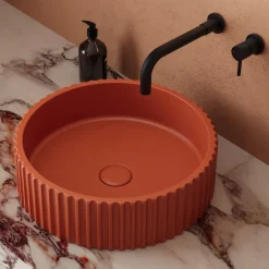 Harbour Concrete 400mm Fluted Round Countertop Bowl - Brick Red