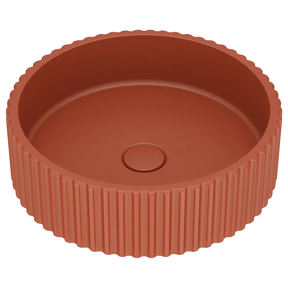 Harbour Concrete 400mm Fluted Round Countertop Bowl - Brick Red