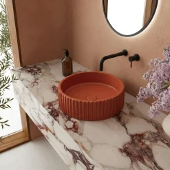 Harbour Concrete 400mm Fluted Round Countertop Bowl - Brick Red