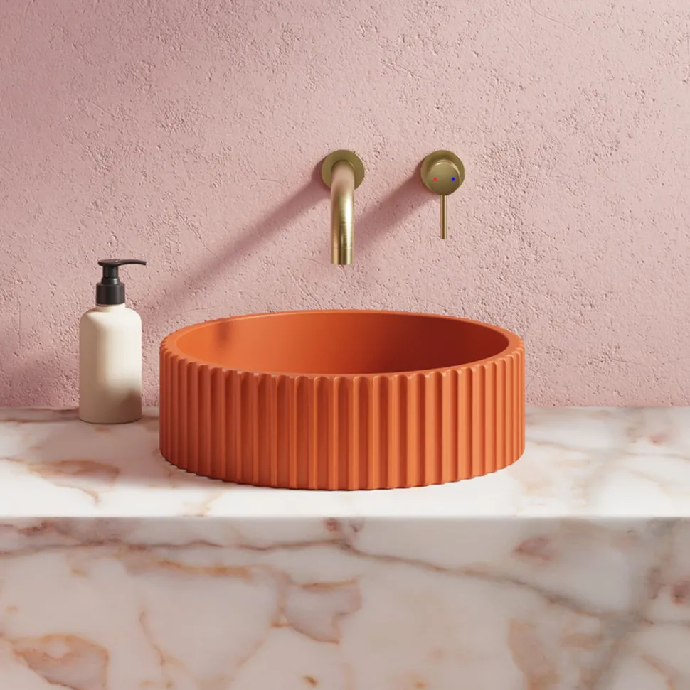 Harbour Concrete 400mm Fluted Round Countertop Bowl - Burnt Orange