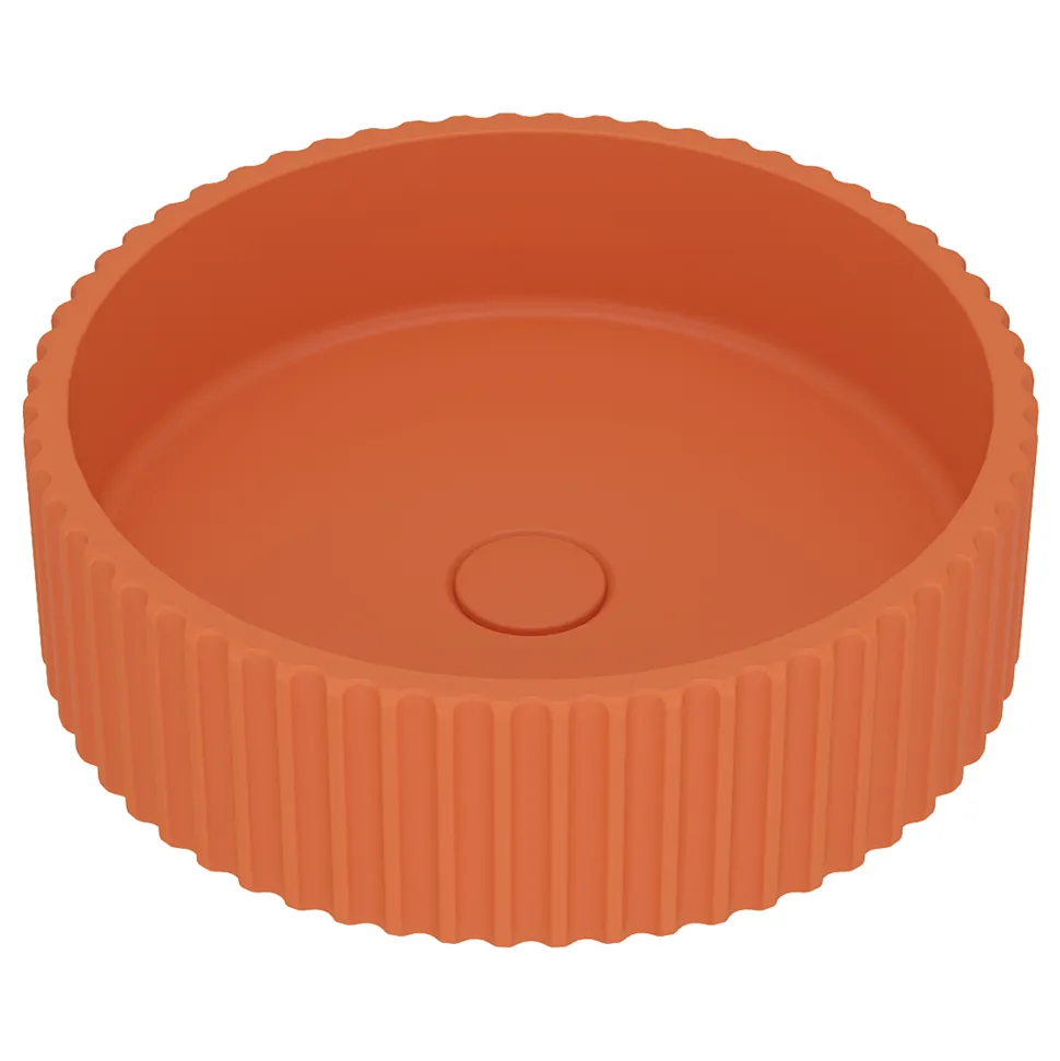 Harbour Concrete 400mm Fluted Round Countertop Bowl - Burnt Orange