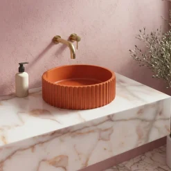 Harbour Concrete 400mm Fluted Round Countertop Bowl - Burnt Orange