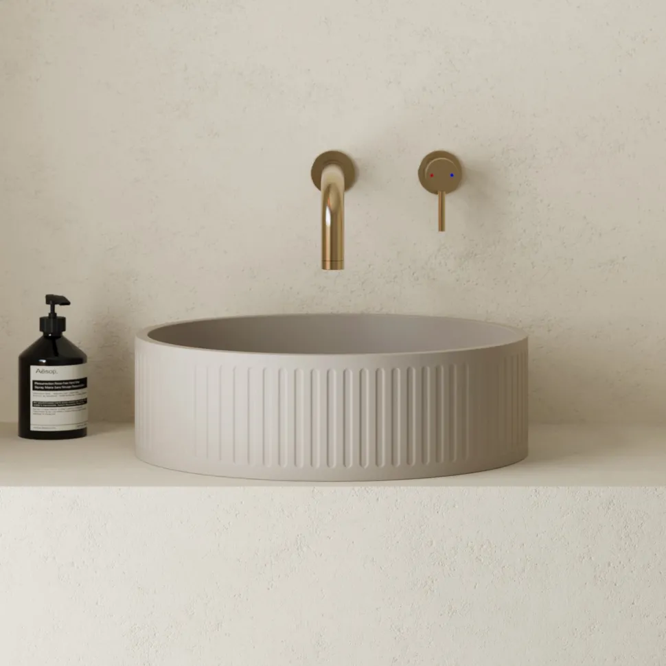 Harbour Concrete 400mm Fluted Round Countertop Bowl - Warm Grey