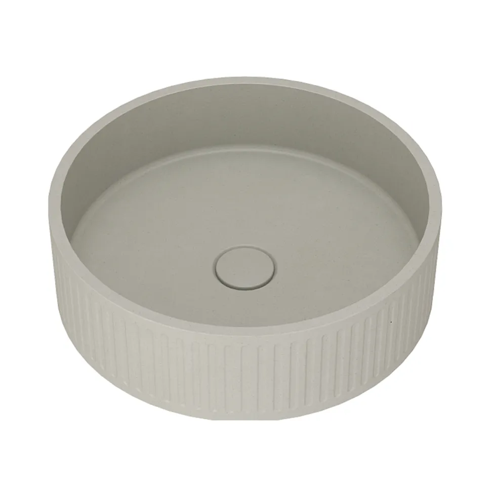 Harbour Concrete 400mm Fluted Round Countertop Bowl - Warm Grey
