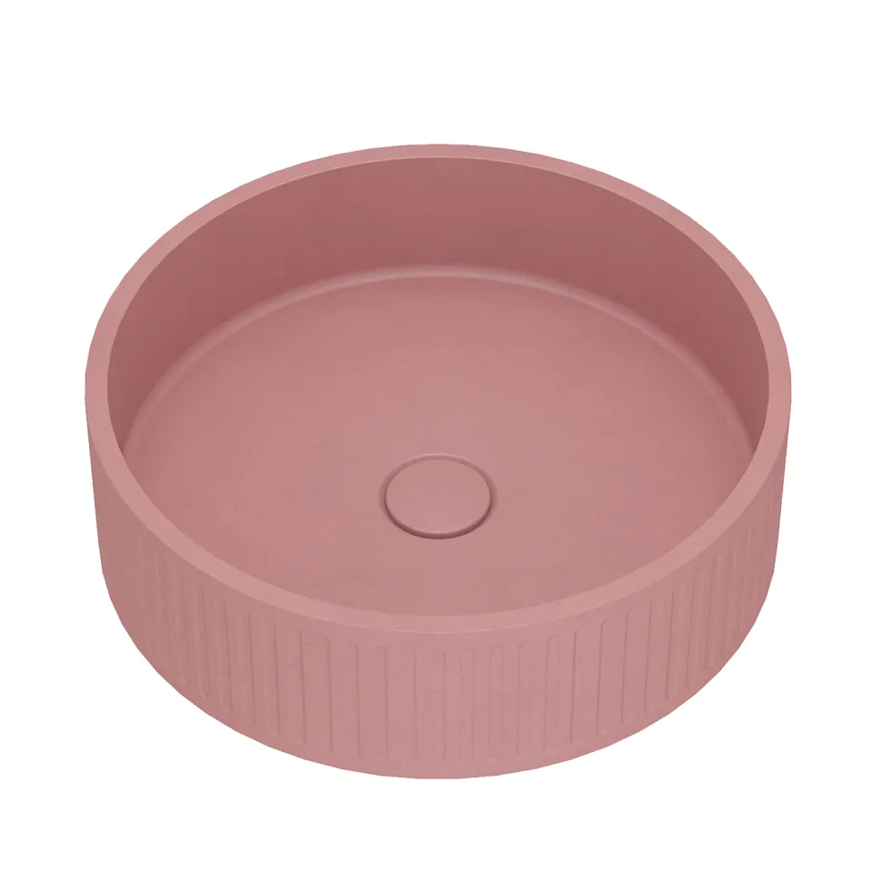 Harbour Concrete 400mm Fluted Round Countertop Bowl - Dusky Pink