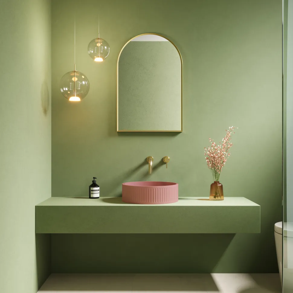 Harbour Concrete 400mm Fluted Round Countertop Bowl - Dusky Pink