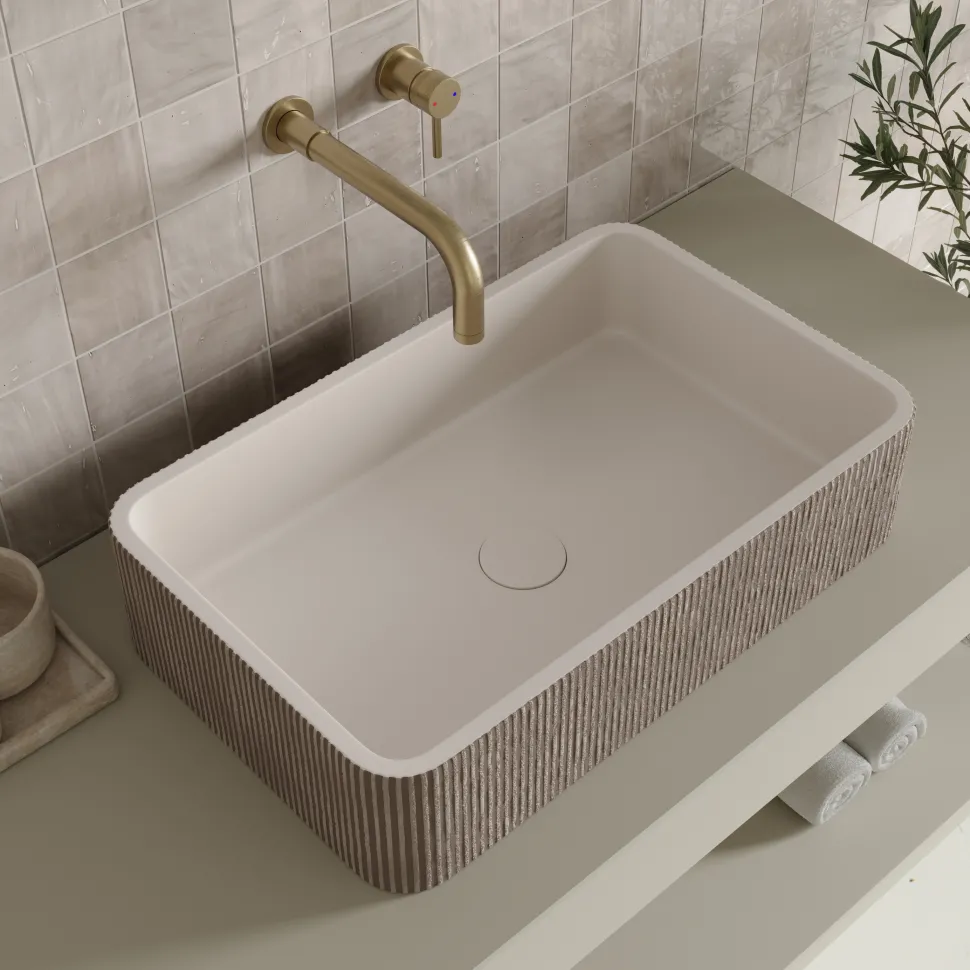 Harbour Concrete 520mm Rectangular Textured Countertop Basin - Pearl Grey