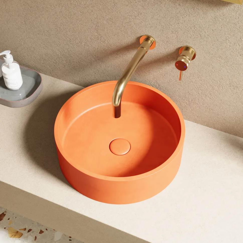 Harbour Concrete 390mm Round Countertop Basin - Burnt Orange