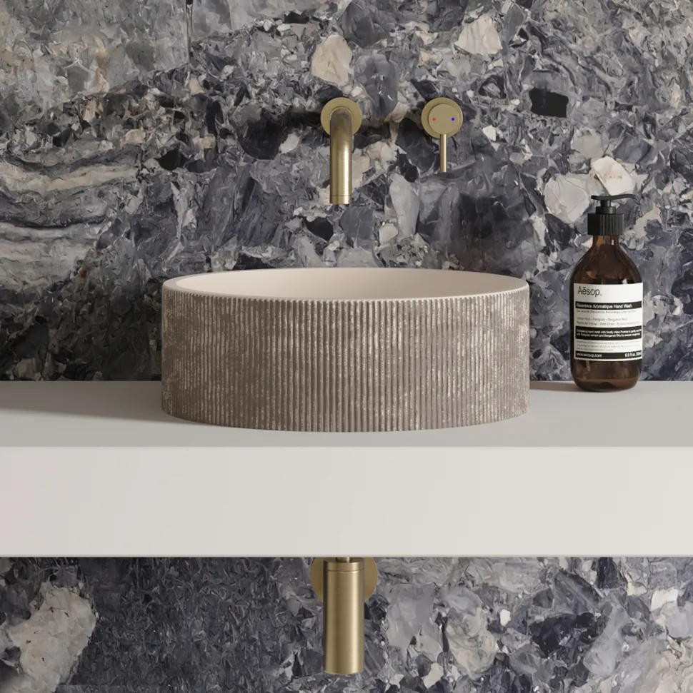 Harbour Concrete 406mm Round Textured Countertop Basin - Pearl Grey