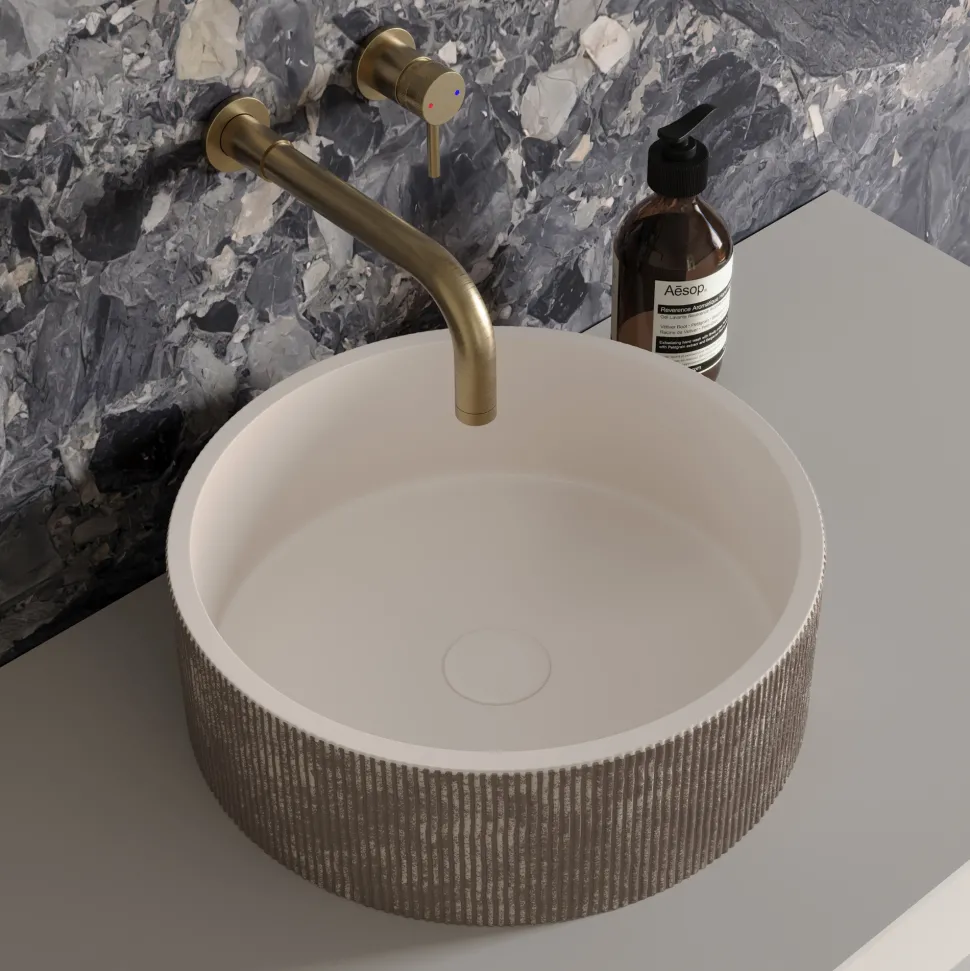 Harbour Concrete 406mm Round Textured Countertop Basin - Pearl Grey