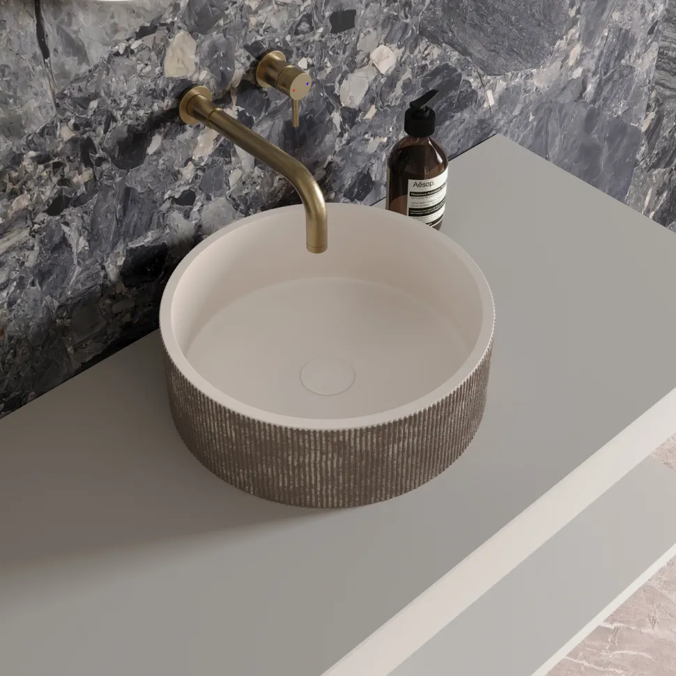 Harbour Concrete 406mm Round Textured Countertop Basin - Pearl Grey