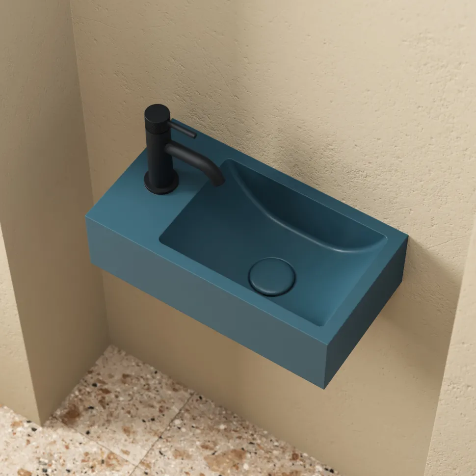 Harbour Concrete 400mm Wall Hung Cloakroom Basin - Atlantic Teal