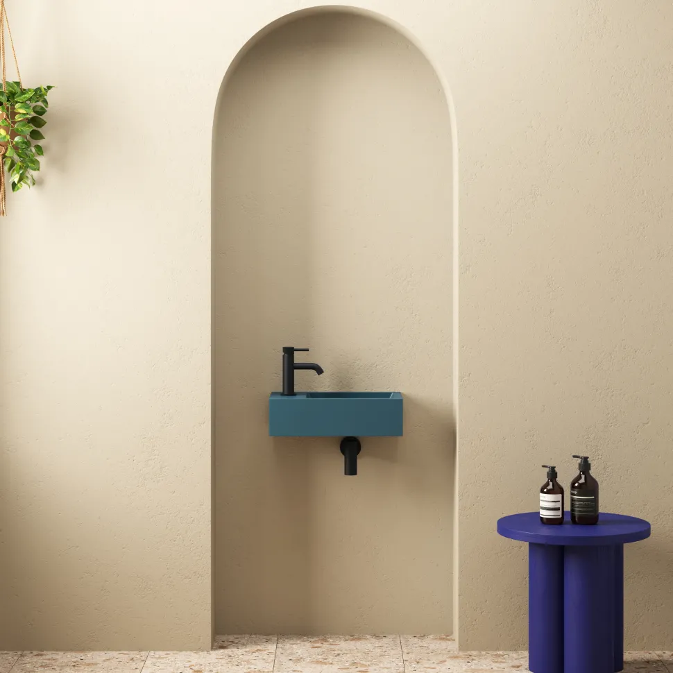 Harbour Concrete 400mm Wall Hung Cloakroom Basin - Atlantic Teal