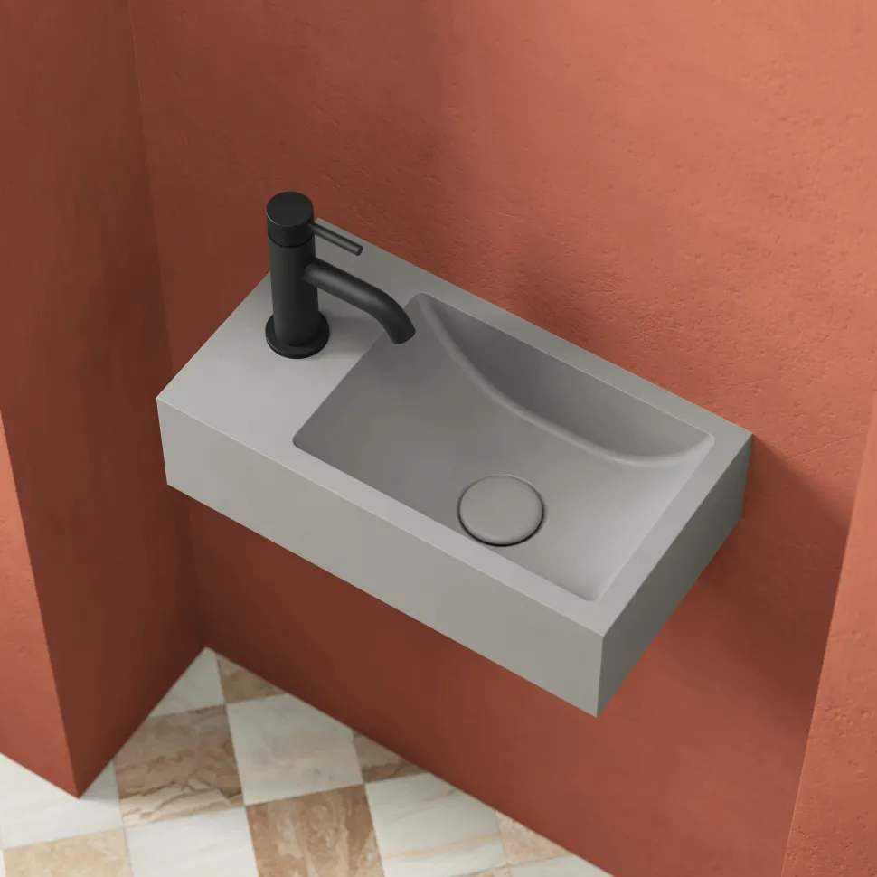 Harbour Concrete 400mm Wall Hung Cloakroom Basin - Concrete Grey