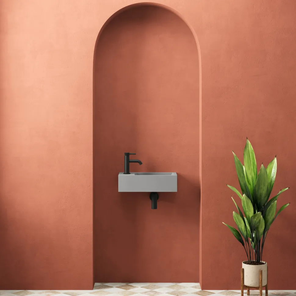 Harbour Concrete 400mm Wall Hung Cloakroom Basin - Concrete Grey
