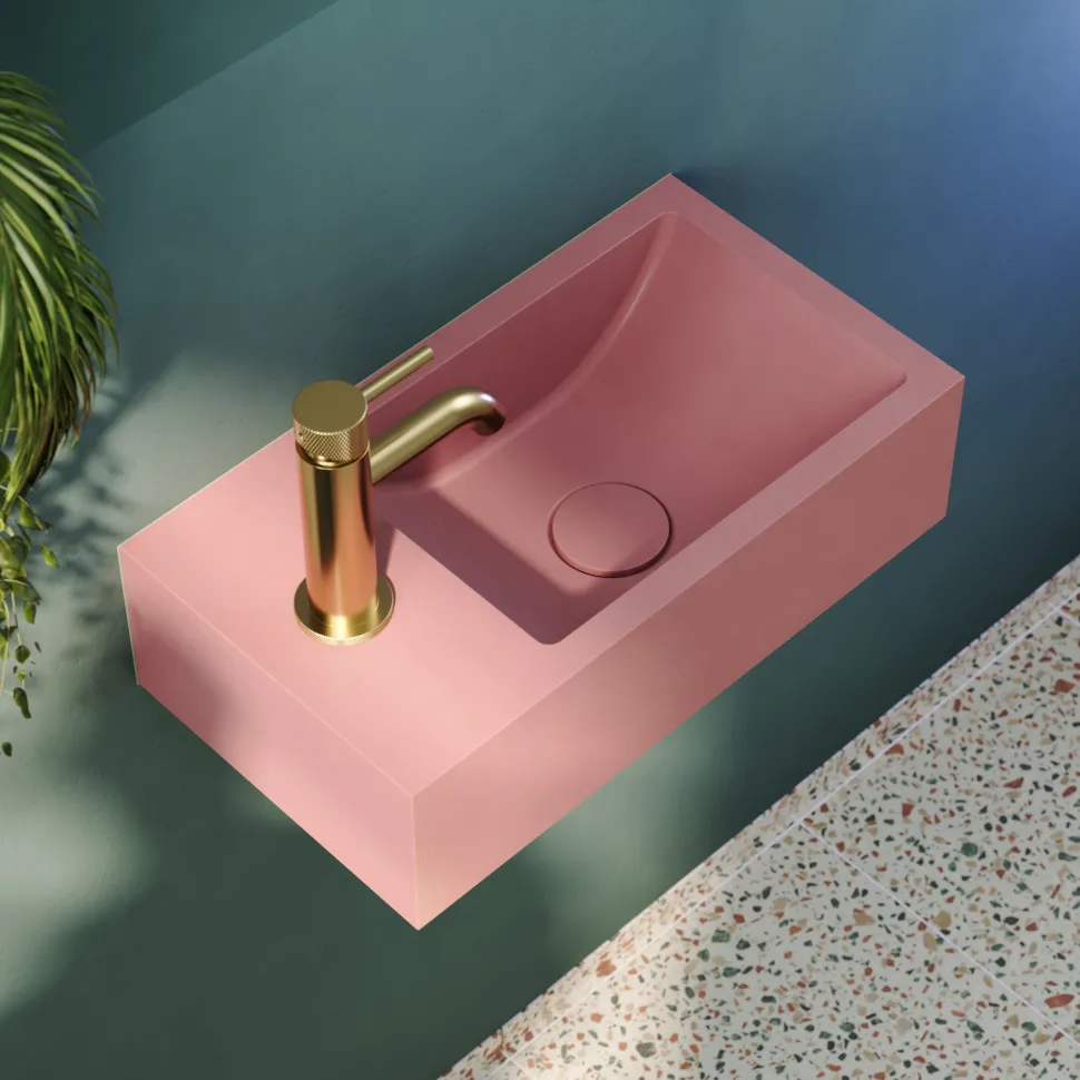 Harbour Concrete 400mm Wall Hung Cloakroom Basin - Dusky Pink