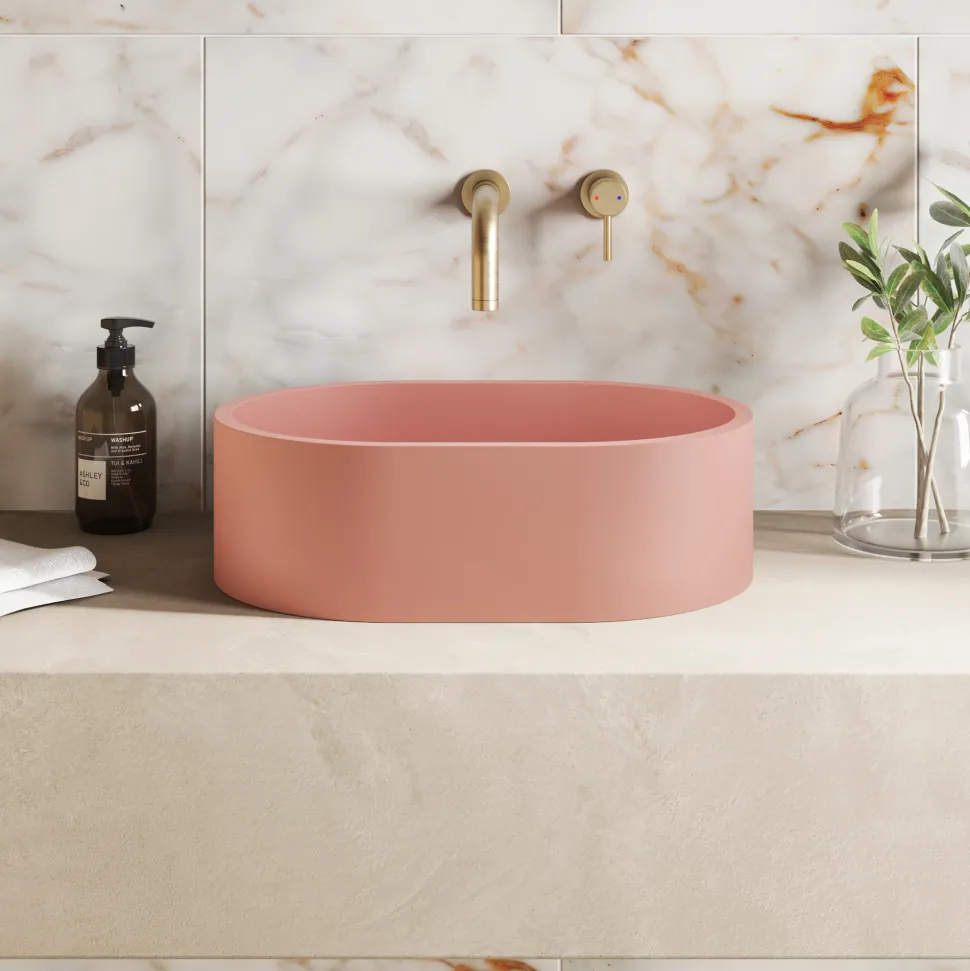 Harbour Concrete Small 400mm Oval Basin - Dusky Pink