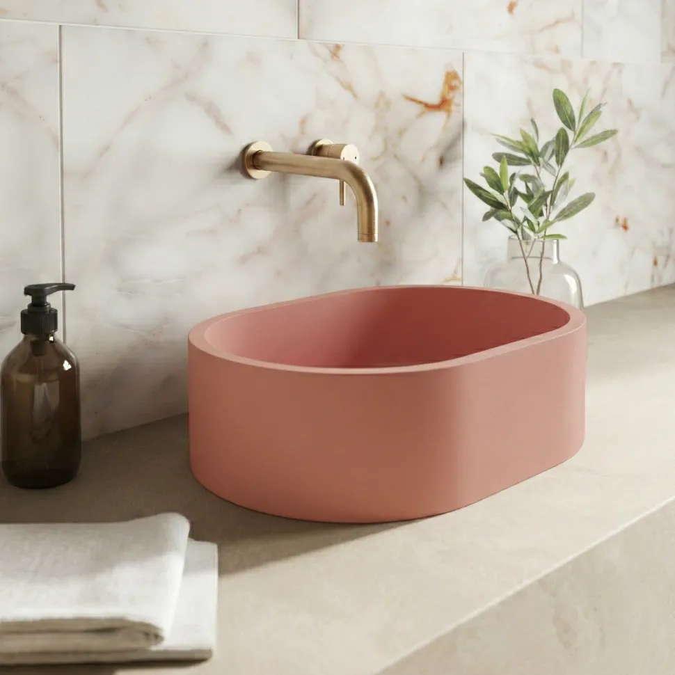Harbour Concrete Small 400mm Oval Basin - Dusky Pink