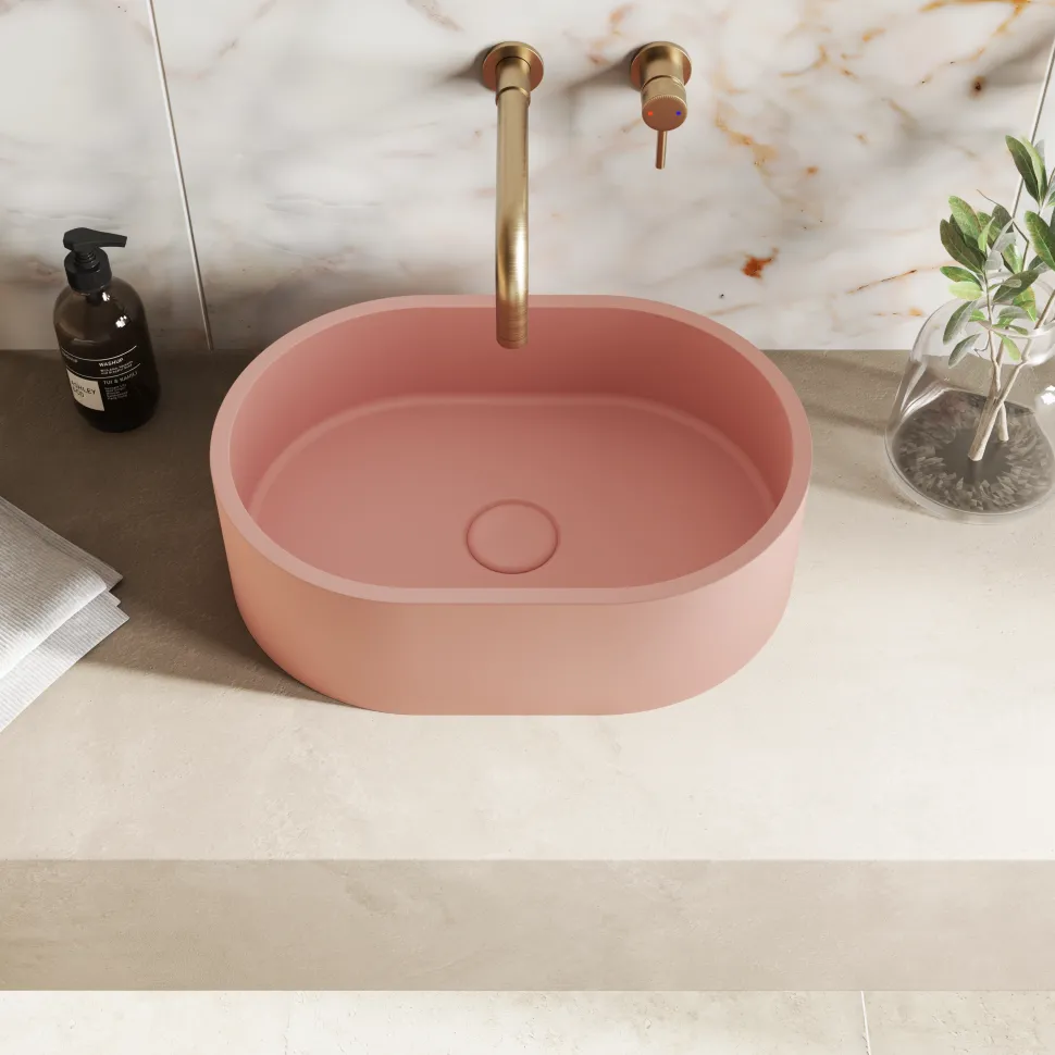 Harbour Concrete Small 400mm Oval Basin - Dusky Pink