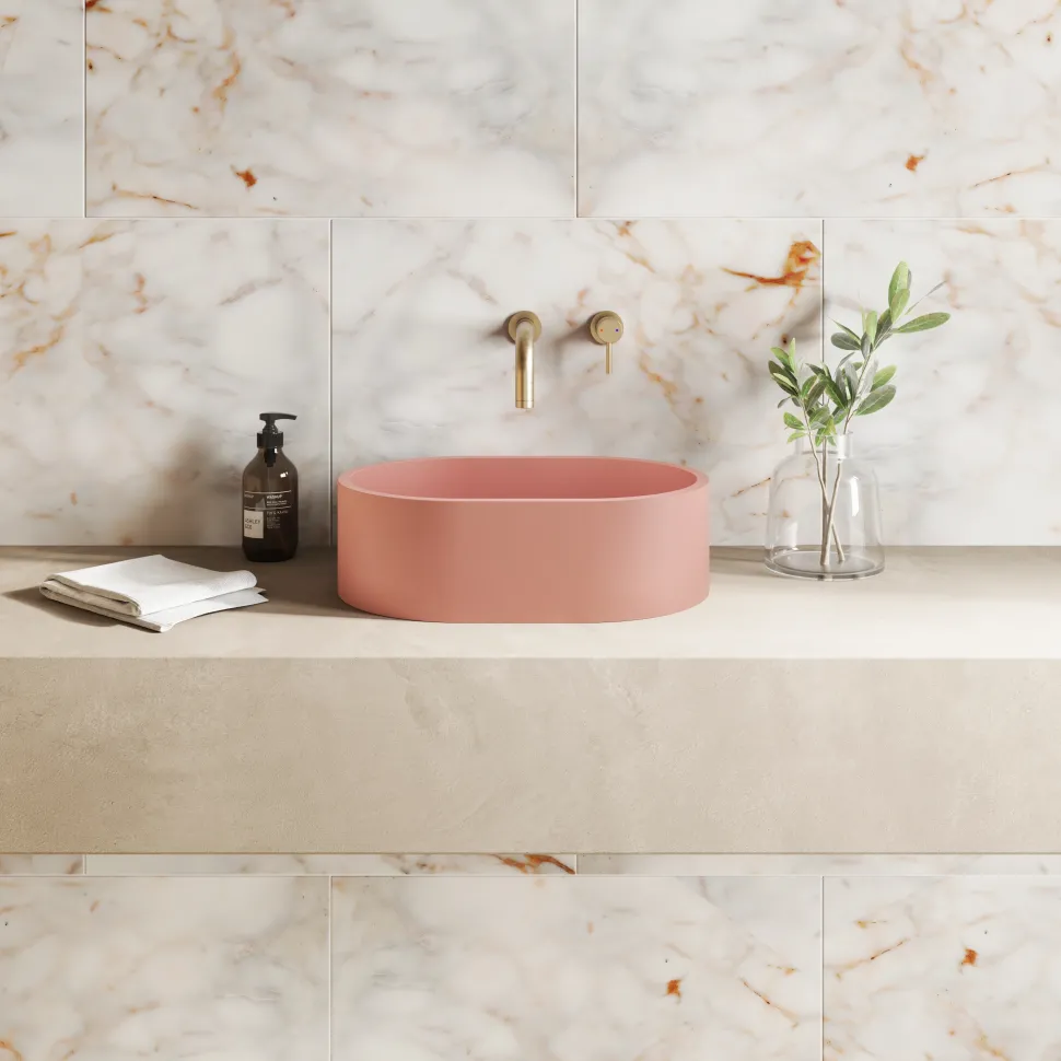Harbour Concrete Small 400mm Oval Basin - Dusky Pink