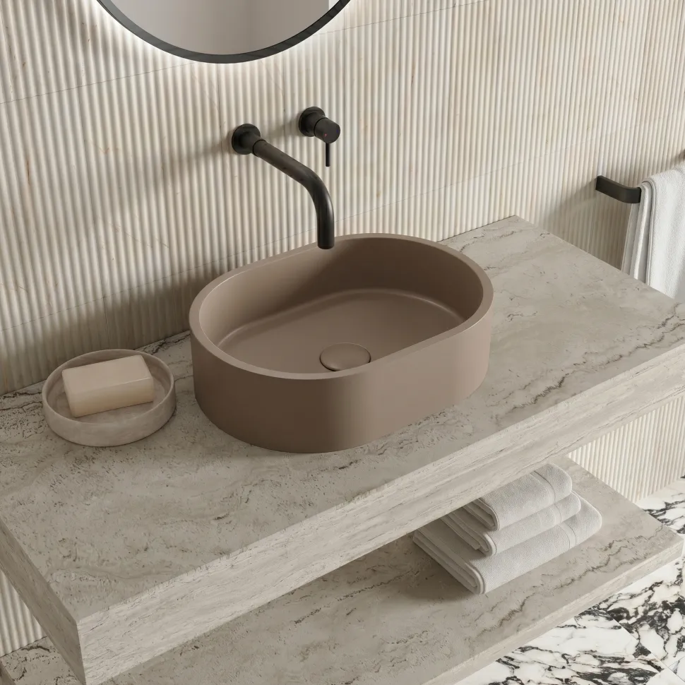 Harbour Concrete Small 400mm Oval Basin - Warm Clay