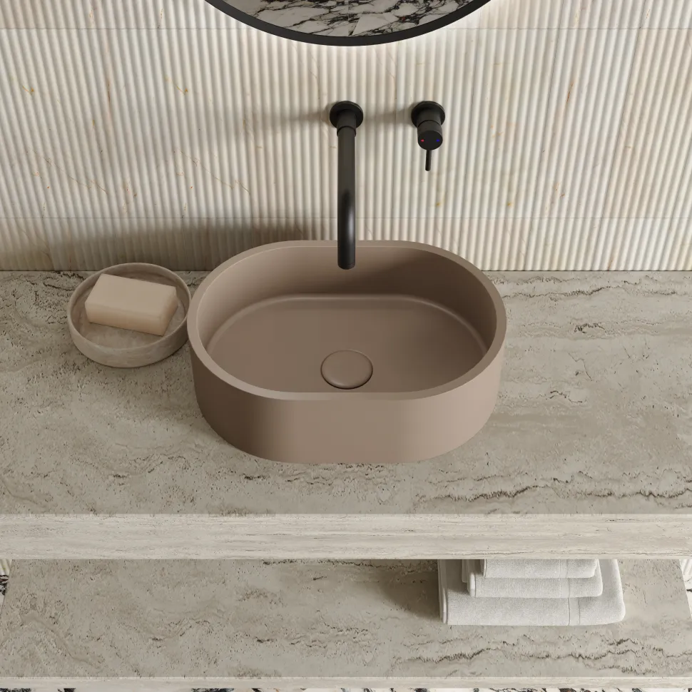 Harbour Concrete Small 400mm Oval Basin - Warm Clay