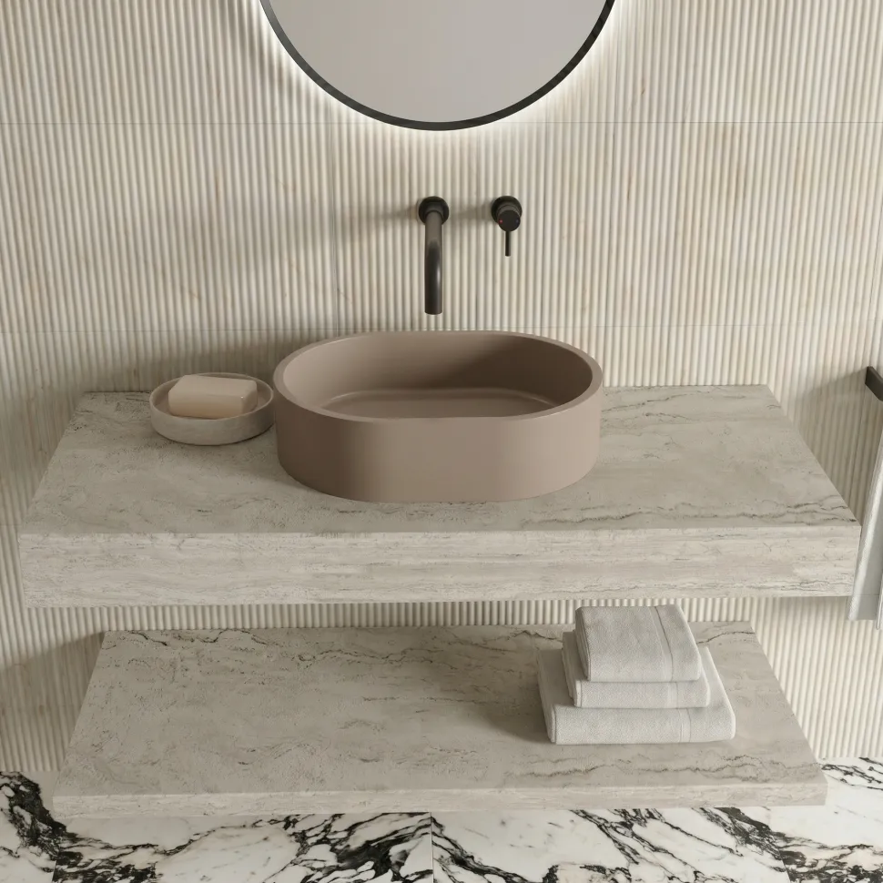 Harbour Concrete Small 400mm Oval Basin - Warm Clay