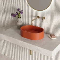 Harbour Concrete Small 400mm Oval Basin - Brick Red