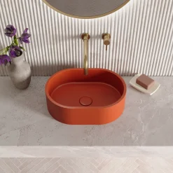 Harbour Concrete Small 400mm Oval Basin - Brick Red