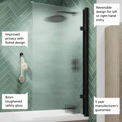 Harbour Contour 8mm Hinged Fluted Bath Screen - 1520 x 830mm