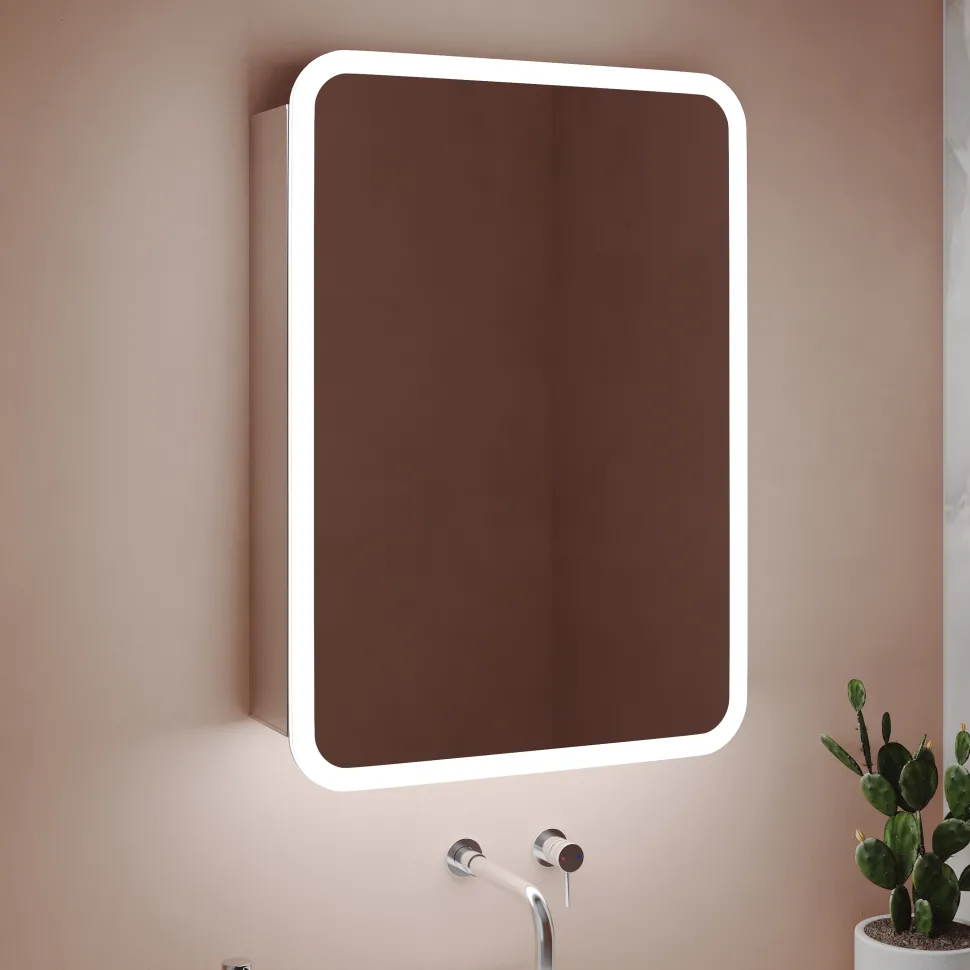 Harbour Design LED Mirrored Cabinet with Demister Pad & Shaver Socket - 500 x 700mm